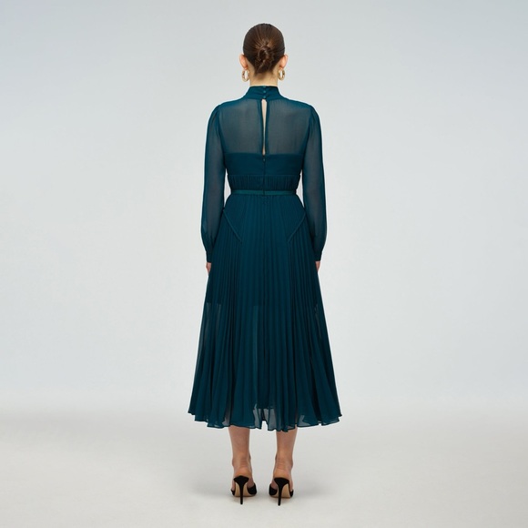 Self-Portrait Dark Teal Long Sleeve Dress BNWT size 4 - Picture 5 of 7